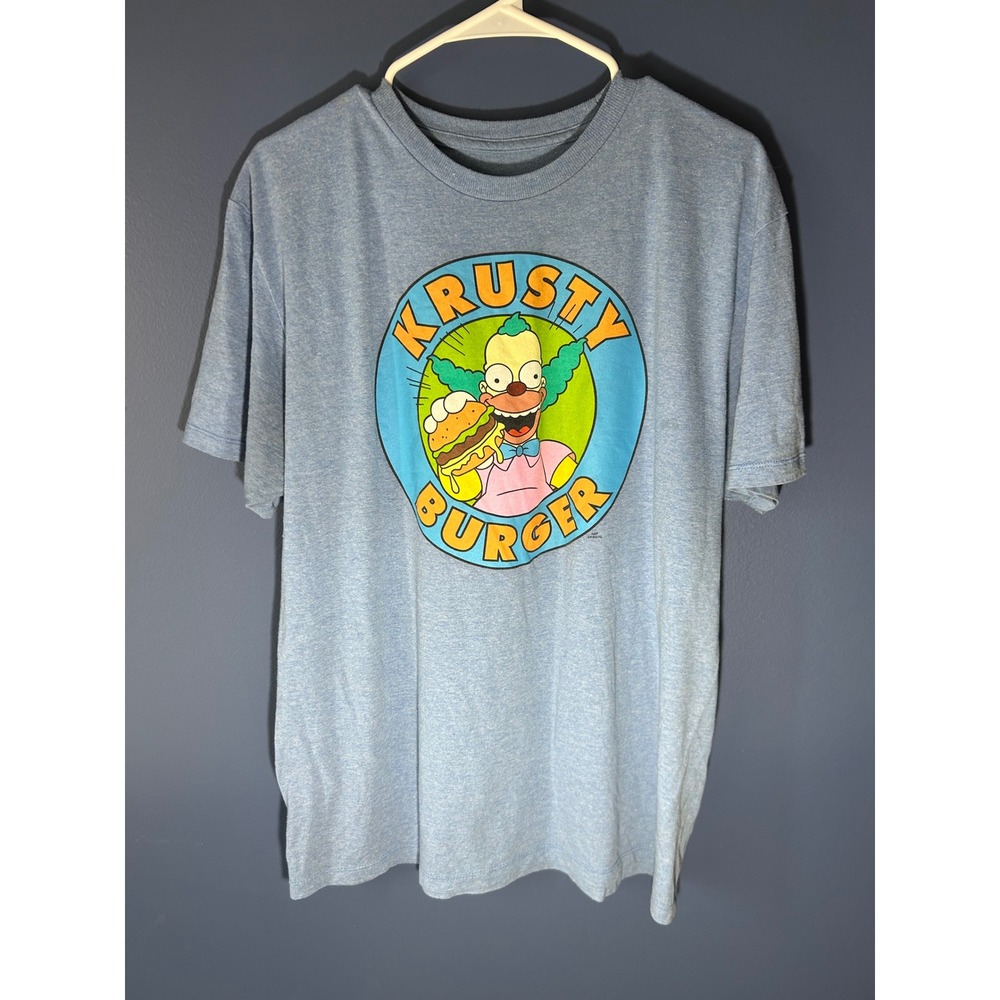 The Simpsons Krusty Burger Men's Large Light Blue Heather Graphic Tee Shirt